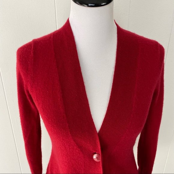 Neiman Marcus 100% Cashmere Red V Neck Button Front Cardigan Sweater Small - Picture 9 of 13